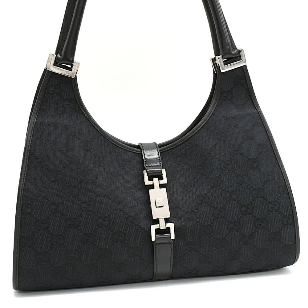Gucci Shoulder Bag Handbag Jackie GG Canvas Leather Black